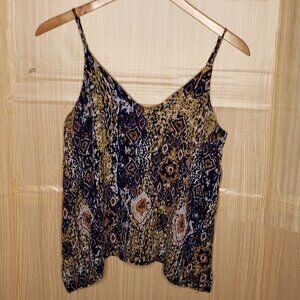 Peyton Jensen Womens Sleeveless Asymmetrical Navy Gold Boho Swing Tank Top Small